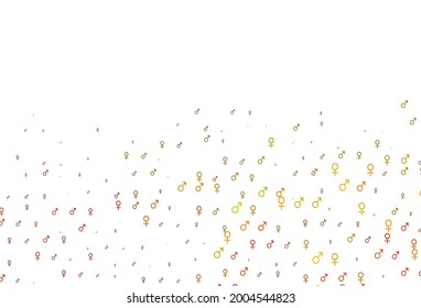 Light orange vector template with man, woman symbols. Smart illustration in colorful gradient style with gender signs. Modern design for unisex wallpapers.