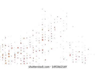 Light Orange vector template with math simbols. Colored mathematic signs with gradient on white background. Pattern for ads, poster, banner of books.