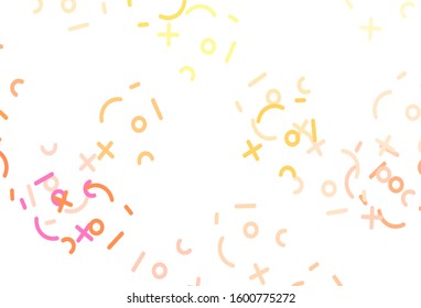 Light Orange vector template with math simbols. Abstract illustration with colored algebra signs. Best design a poster, banner of a math college.