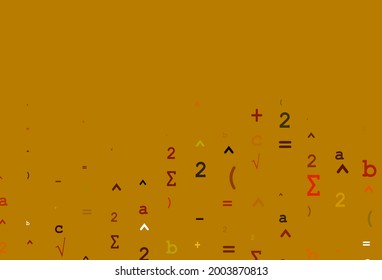 Light Orange vector template with math simbols. Shining colorful illustration with isolated Digit signs. Pattern for school, grammar websites.