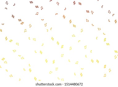 Light Orange vector template with musical symbols. Shining illustration of colorful gradient music notes. Pattern for school ad, booklets.