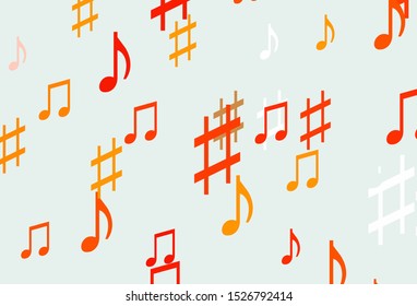 Light Orange vector template with musical symbols. Abstract illustration with colorful symbols of melody. Pattern for websites of musitians.