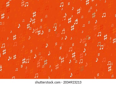Plantilla vectorial de naranja claro con símbolos musicales. Ilustración abstracta moderna con teclas de melodía. Plantilla para revistas de moda.