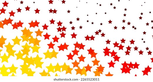 Plantilla vectorial de naranja claro con estrellas de neón. Brillante ilustración colorida con estrellas pequeñas y grandes. Patrón para envolver regalos.