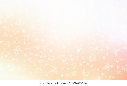 Light Orange vector template with organic meal. Fast Food on blurred abstract background with colorful gradient. Pattern for ads of breakfast, lunch, dinner.