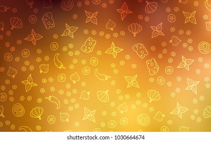 Light Orange vector template with organic meal. Blurred decorative design of snacks in doodle style. Pattern for ad, booklets, leaflets of restaurants.