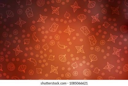 Light Orange vector template with organic meal. Fast Food on blurred abstract background with colorful gradient. Template for meal cooking in kitchen.