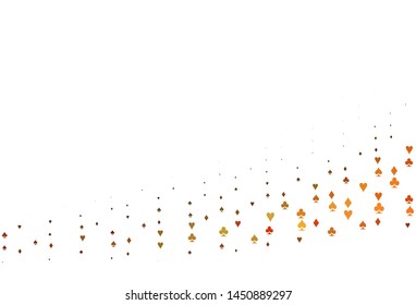 Light Orange vector template with poker symbols. Glitter abstract sketch with isolated symbols of playing cards. Pattern for ads of parties, events in Vegas.