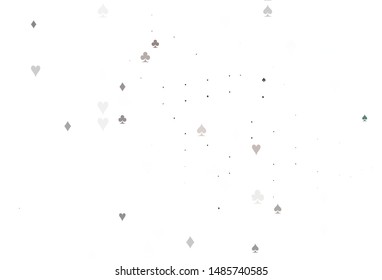 Light Orange vector template with poker symbols. Glitter abstract sketch with isolated symbols of playing cards. Template for business cards of casinos.