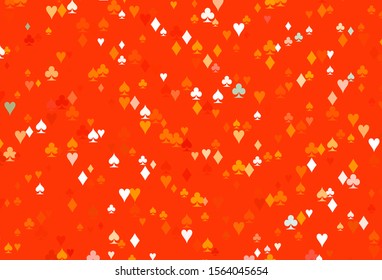 Light Orange vector template with poker symbols. Glitter abstract sketch with isolated symbols of playing cards. Pattern for ads of parties, events in Vegas.