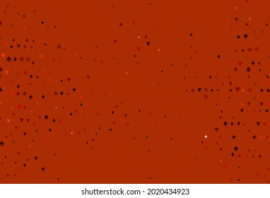 Leuchtende Orange-Vektorvorlage mit Pokersymbolen. Unscharfes dekoratives Design von Herzen, Pik, Clubs, Diamanten. Muster für Werbung für Partys, Events in Vegas.