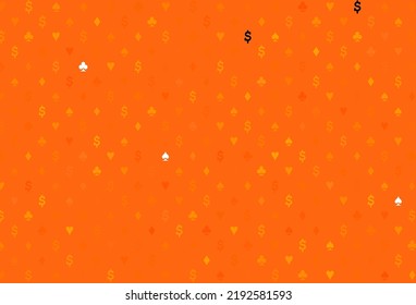 Light orange vector template with poker symbols. Shining illustration with hearts, spades, clubs, diamonds. Design for ad, poster, banner of gambling websites.