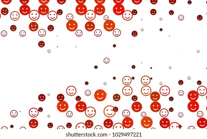 Light Orange vector template with sweet snacks. Glitter abstract sketch with smiley, icons. Design for positive ad, poster, banner.