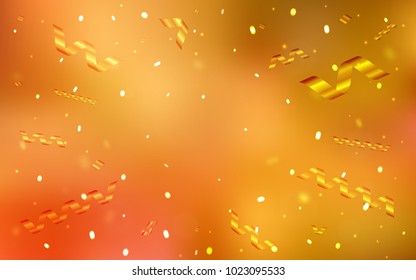 Light Orange vector texture with birthday confetti. Glitter abstract illustration with colorful confetti, ribbons. The pattern can be used for carnival, festival leaflets.