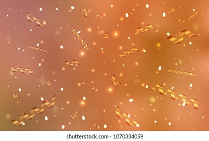 Light Orange vector texture with birthday confetti. Decorative shining illustration with ribbons on abstract template. New design for ad, poster, banner of your Party.