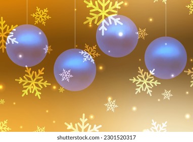 Textura vectorial de naranja claro en estilo de cumpleaños. Ilustración con gradientes bolas de Navidad, copos de nieve. Patrón para sitios web escolares y gramaticales.