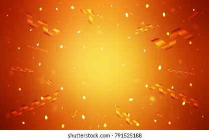 Light Orange vector texture with birthday confetti. Glitter abstract illustration with colorful confetti, ribbons. The pattern can be used for new year ad, booklets.