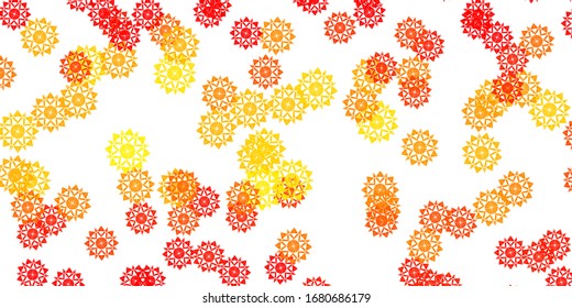 Light Orange vector texture with bright snowflakes. Simple abstract illustration with ice, snow, snowflakes. New year ad, booklets pattern.