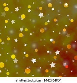 Light Orange vector texture with circles, stars. Abstract illustration with colorful shapes of circles, stars. Pattern for design of fabric, wallpapers.