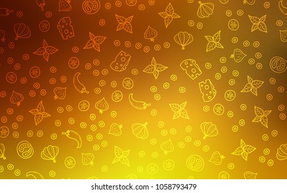 Light Orange vector texture with delicious snacks. Decorative shining illustration with food on abstract template. Pattern for ads of breakfast, lunch, dinner.