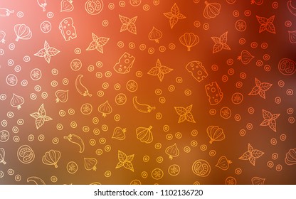 Light Orange vector texture with delicious snacks. Fast Food on blurred abstract background with colorful gradient. Pattern for ads of breakfast, lunch, dinner.