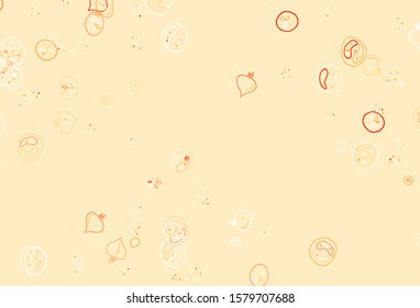 Light Orange vector texture with delicious snacks. Illustration with set of fresh food in doodle style. Pattern for ad, booklets, leaflets of restaurants.