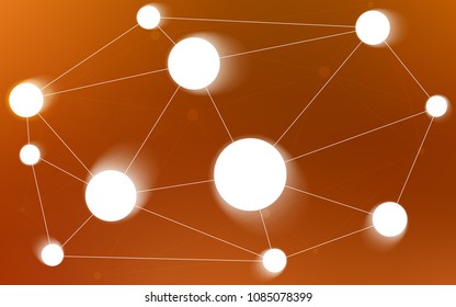 Light Orange vector texture with disks, lines. Glitter abstract illustration with connection of triangle structure. Completely new template for your brand book.