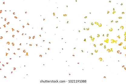 Light Orange vector texture with financial symbols. Shining colored illustration with EUR, USD, JPY signs. The pattern can be used for ad, booklets, leaflets of banks.