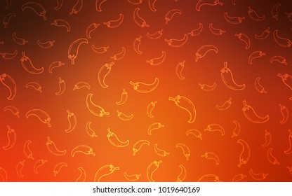 Light Orange vector texture with hot pepers. Glitter abstract sketch with hot pepers. Pattern for ads of breakfast, lunch, dinner.