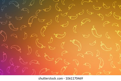 Light Orange vector texture with hot peppers. peppers on blurred abstract background with colorful gradient. Doodle design for your business advert of cafes.