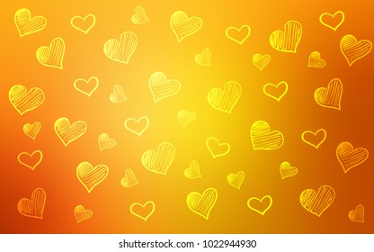 Light Orange vector texture with lovely hearts. Hearts on blurred abstract background with colorful gradient. Design for ad, poster, banner of Valentine Day.