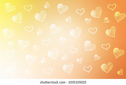 Light Orange vector texture with lovely hearts. Glitter abstract illustration with colorful hearts in romantic style. Pattern can be used for valentine's ad, booklets.