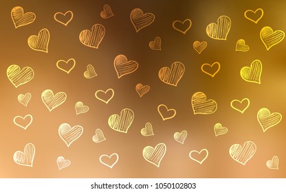 Light Orange vector texture with lovely hearts. Glitter abstract illustration with colorful hearts in romantic style. Pattern for carnival, festival romantic leaflets.