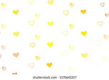 Light Orange vector texture with lovely hearts. Decorative shining illustration with hearts on abstract template. Template for Valentine's greeting postcards.