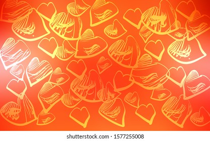 Light Orange vector texture with lovely hearts. Blurred decorative design in doodle style with hearts. Pattern for marriage gifts, congratulations.