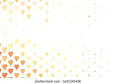 Light Orange vector texture with lovely hearts. Shining illustration with hearts on abstract template. Pattern for marriage gifts, congratulations.