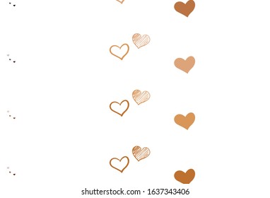 Light Orange vector texture with lovely hearts. Decorative design with hearts in simple style . Template for Valentine's greeting postcards.