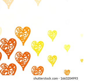 Light Orange vector texture with lovely hearts. Shining illustration with hearts on abstract template. Design for celebrating of Valentine Day.