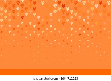 Light Orange vector texture with lovely hearts. Decorative design with hearts in simple style . Pattern for carnival, festival romantic leaflets.