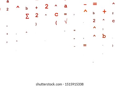 Light Orange vector texture with mathematic symbols. Abstract illustration with colored algebra signs. Template for cell phone backgrounds.