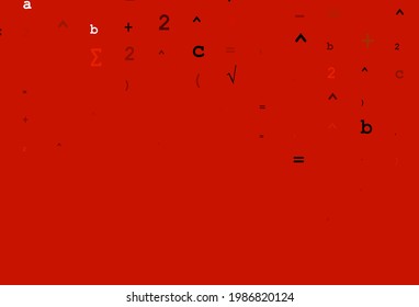 Light Orange vector texture with mathematic symbols. Abstract illustration with colored algebra signs. Template for cell phone backgrounds.