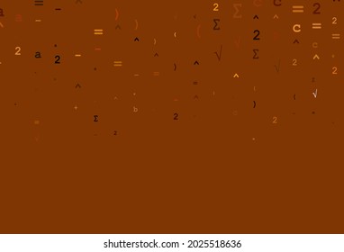 Light Orange vector texture with mathematic symbols. Illustration with Numeral symbols on abstract template. Pattern for school, grammar websites.