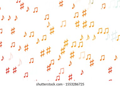 Light Orange vector texture with musical notes. Decorative design in abstract style with music shapes. Pattern for school ad, booklets.