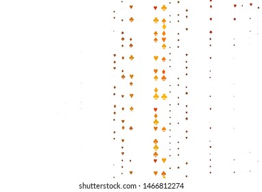 Light Orange vector texture with playing cards. Colored illustration with hearts, spades, clubs, diamonds. Template for business cards of casinos.