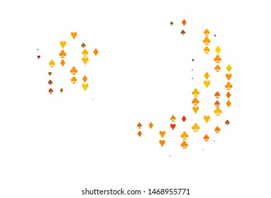 Light Orange vector texture with playing card suits. Colorful gradient with signs of hearts, spades, clubs, diamonds. Pattern for leaflets of poker games, events.