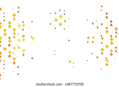 Light Orange vector texture with playing cards. Glitter abstract sketch with isolated symbols of playing cards. Smart design for your business advert of casinos.