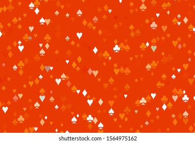 Light Orange vector texture with playing cards. Glitter abstract sketch with isolated symbols of playing cards. Smart design for your business advert of casinos.