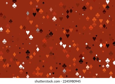 Light Orange vector texture with playing cards. Colored illustration with hearts, spades, clubs, diamonds. Pattern for booklets, leaflets of gambling houses.