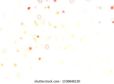 Light Orange vector texture with small stars, suns. Stars, suns on blurred abstract background with gradient. Smart design for your business advert.