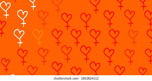 Light Orange vector texture with women rights symbols. Illustration with signs of women strength and power. Simple design for your web site.